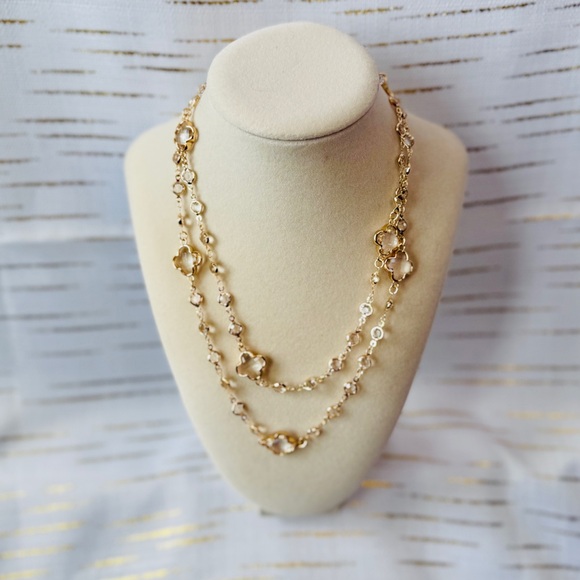 Gold Clover Crystal Layered Necklace | Anthro-Inspired Statement Jewelry - Picture 7 of 8